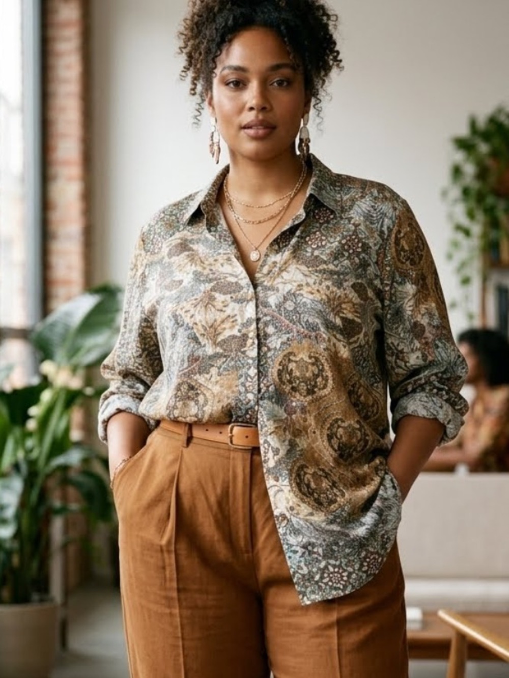 Koret Vintage Button-Up Shirt Top Bohemian Paisley Medallion Business Plus 20W